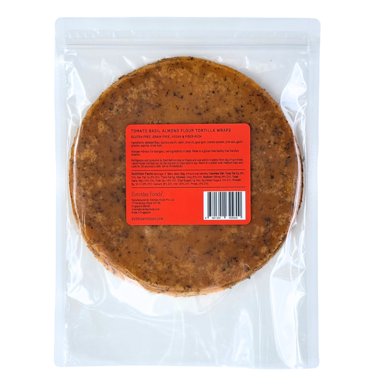 Tomato Basil Almond Flour Vegan Tortilla Wraps