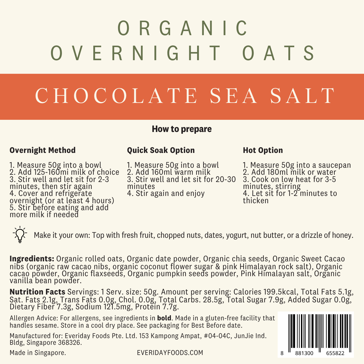 Organic Overnight Oats Chocolate Sea Salt | 250g