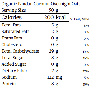 Organic Overnight Oats Pandan Coconut | 250g